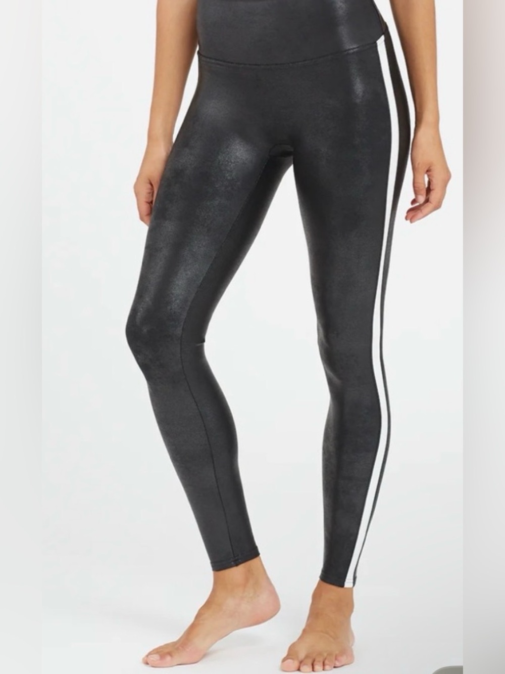 SPANX Black Faux-Leather Side Pinstripe Leggings XS